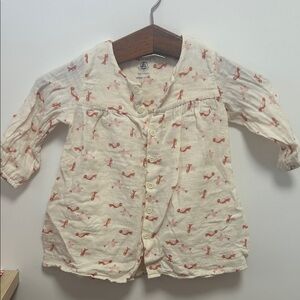 Cream Button-Up Kids Shirt with Pink Pattern